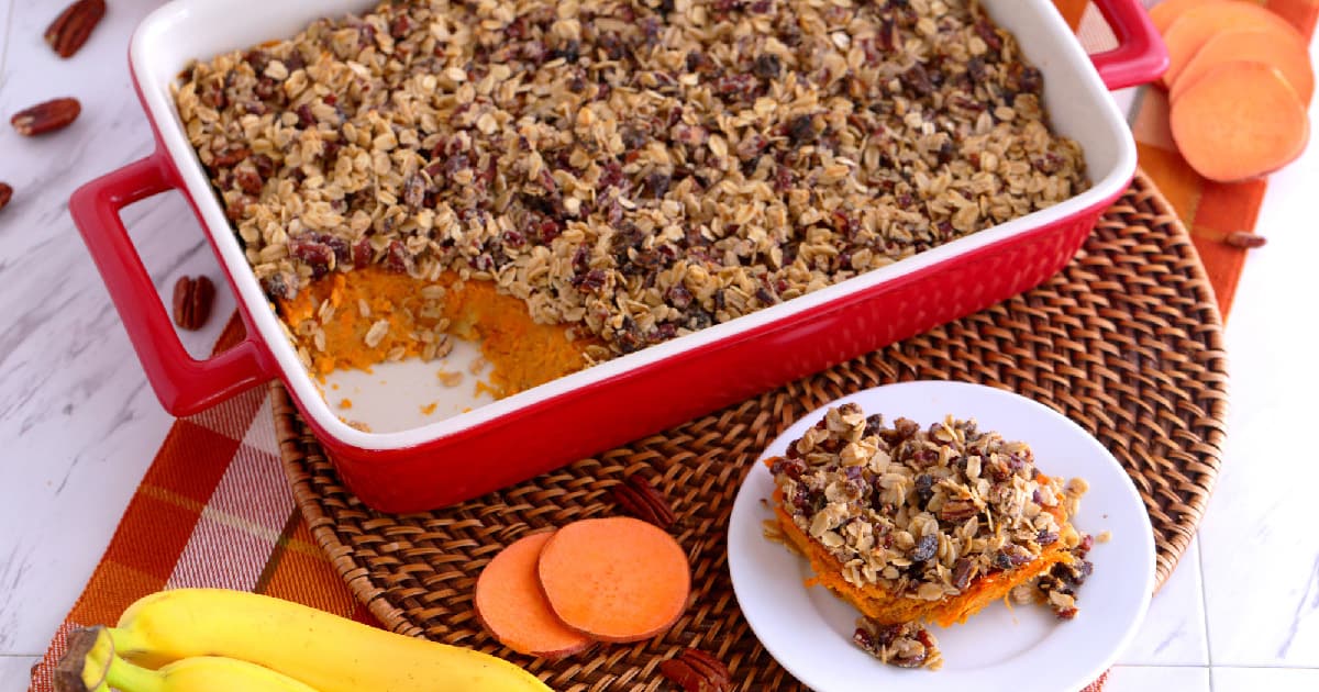 Healthy Sweet Potato Casserole with Oatmeal Topping - Mind Over Munch