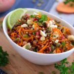 Cold Sweet Potato Noodle Salad recipe, spiralized salad, healthy thanksgiving side dishes, roasted sweet potato salad