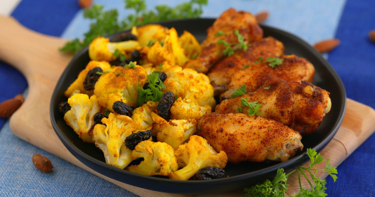 Indian-Spiced Crispy Baked Chicken Wings & Curried Cauliflower - Mind Over Munch