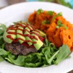 Paleo bison burger recipe, gluten free burgers, paleo meal prep, bunless burger recipe, ground bison recipes, paleo lunch ideas, bison meat, how to cook ground bison, paleo hamburger recipes, mashed sweet potatoes paleo, paleo meals