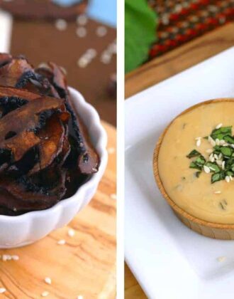 mushroom chips, crispy mushroom chips, how to make mushroom chips, baked Portobello mushroom chips, paleo chips, low carb mushroom chips, low carb chips recipe, crispy mushrooms, asian dipping sauce, soy sauce mayo dip, sesame mayo sauce