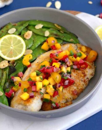 Almond crusted tilapia recipe, one skillet meals, almond parmesan crusted tilapia, how to cook tilapia, pan seared tilapia, one pan meals, healthy dinner ideas for two, tilapia dinner recipes for two, pan fried tilapia, healthy tilapia recipes