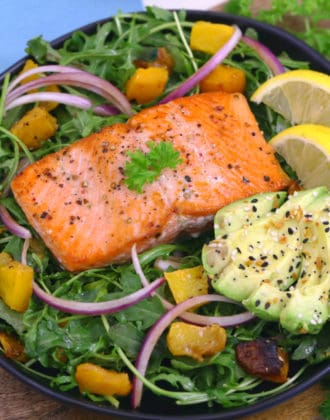 Crispy Pan Seared Salmon Salad