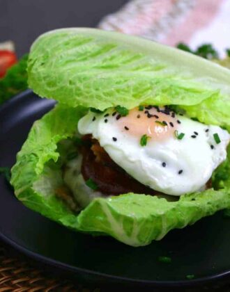 Keto Breakfast Burger in a Lettuce Wrap