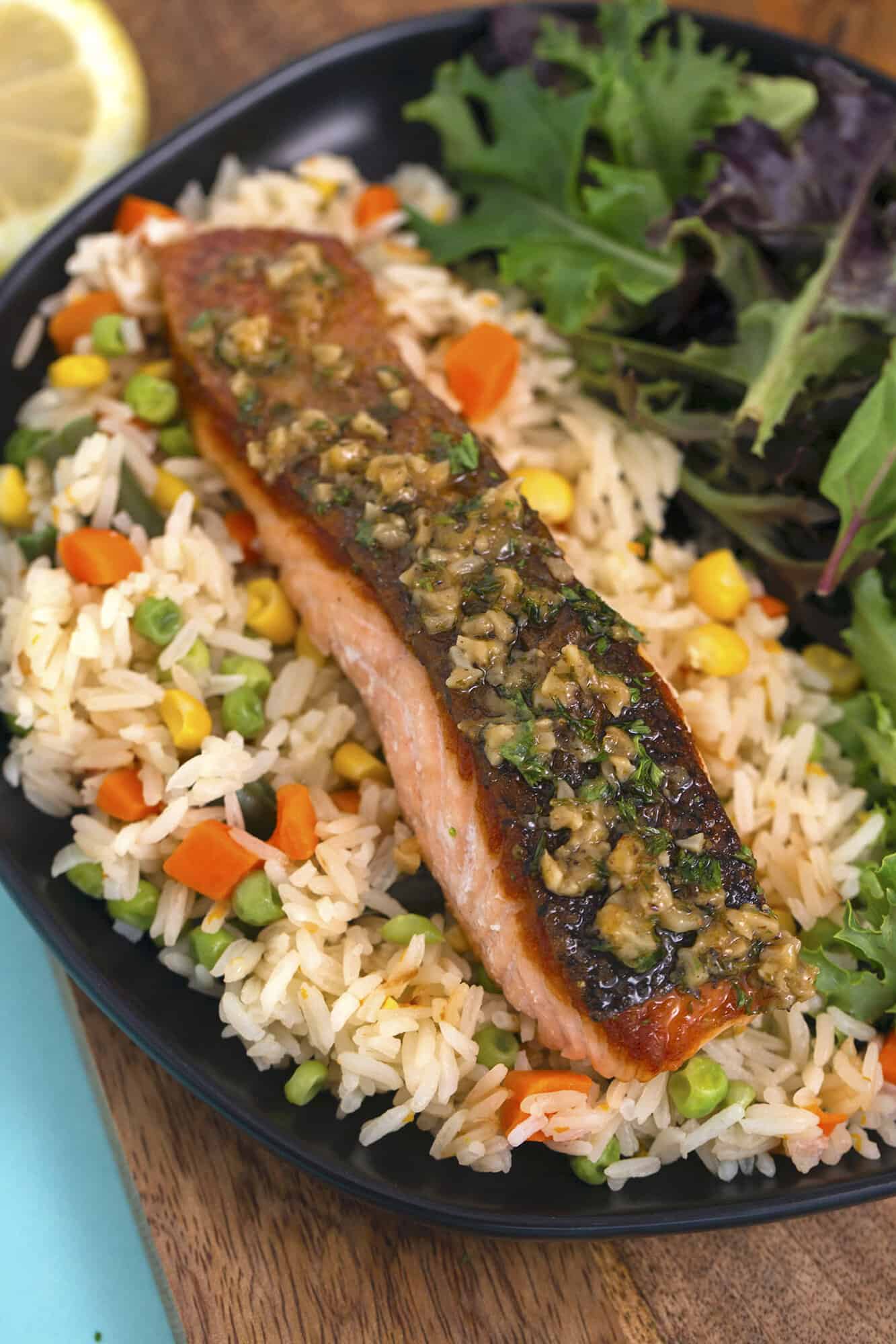 Lemon Butter Salmon with Rice Pilaf Mind Over Munch