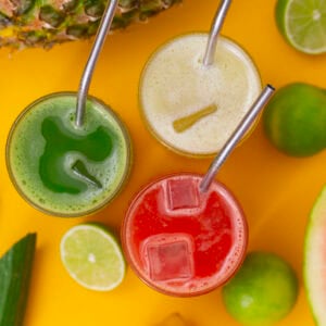 3 agua fresca beverages, cucumber, pineapple, and watermelon