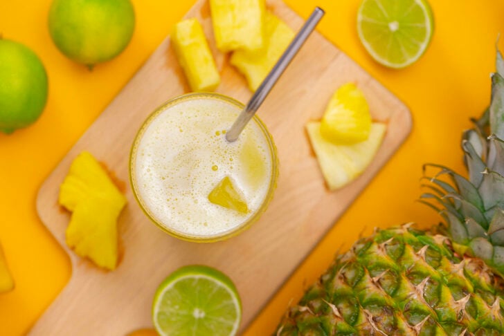 An overhead photo of pineapple agua fresca